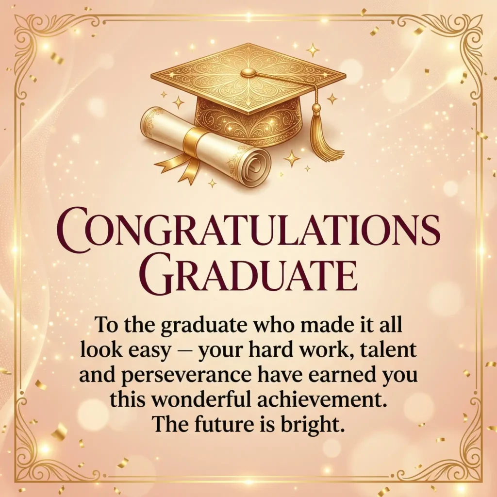 Graduation wish image with peach light background and warm heartfelt graduation message