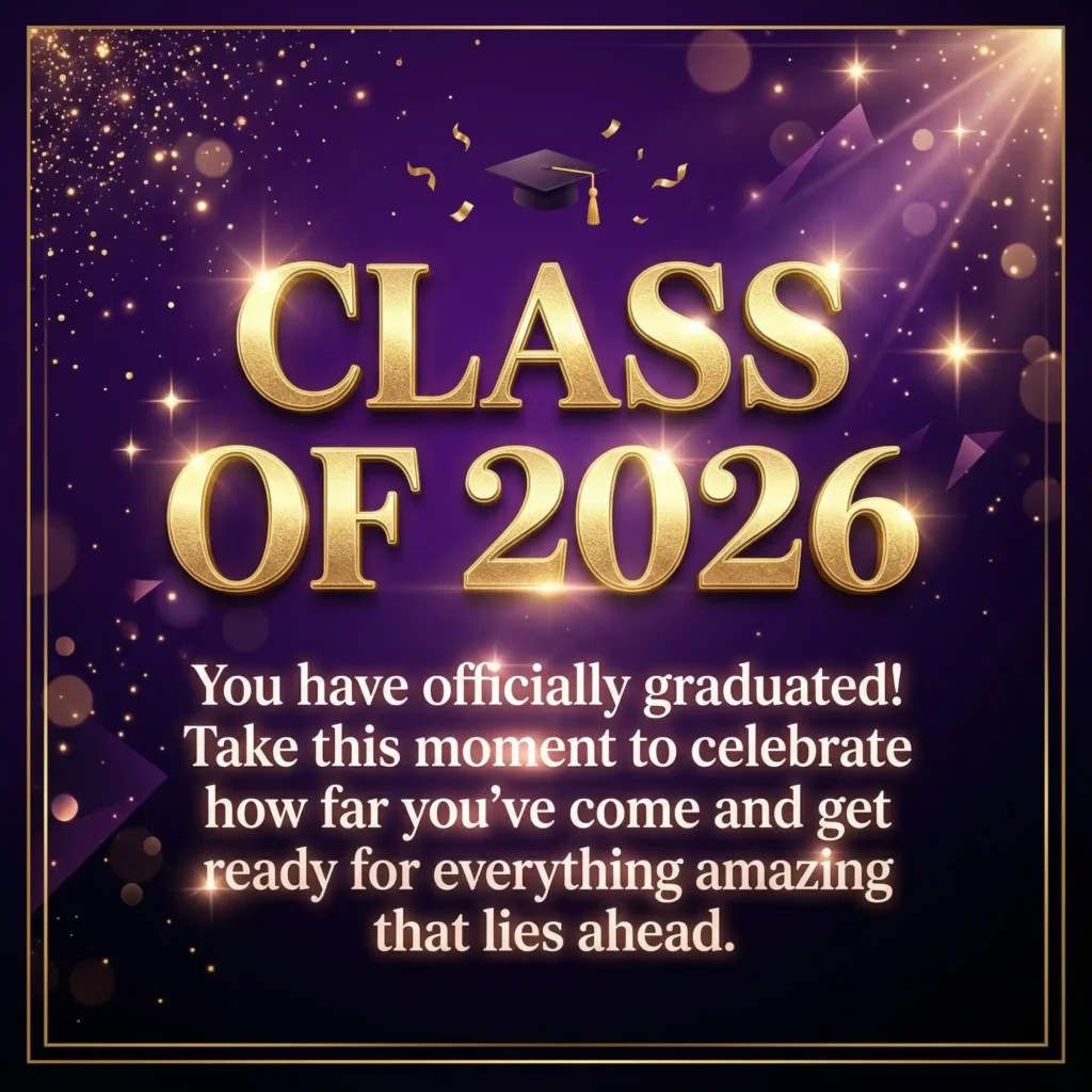Graduation wish image with purple luxury gradient and celebratory message for 2026
