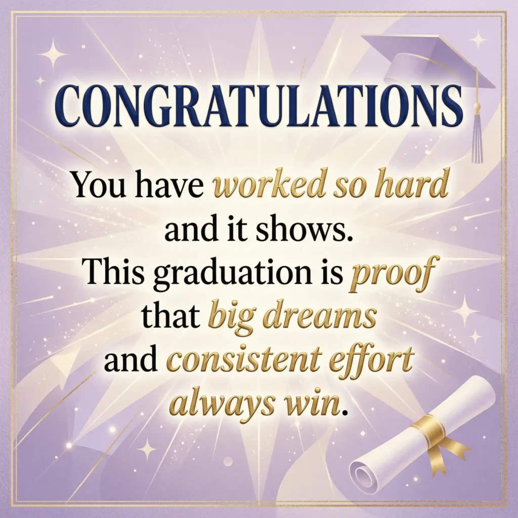 Graduation wish image with lavender light background and empowering message