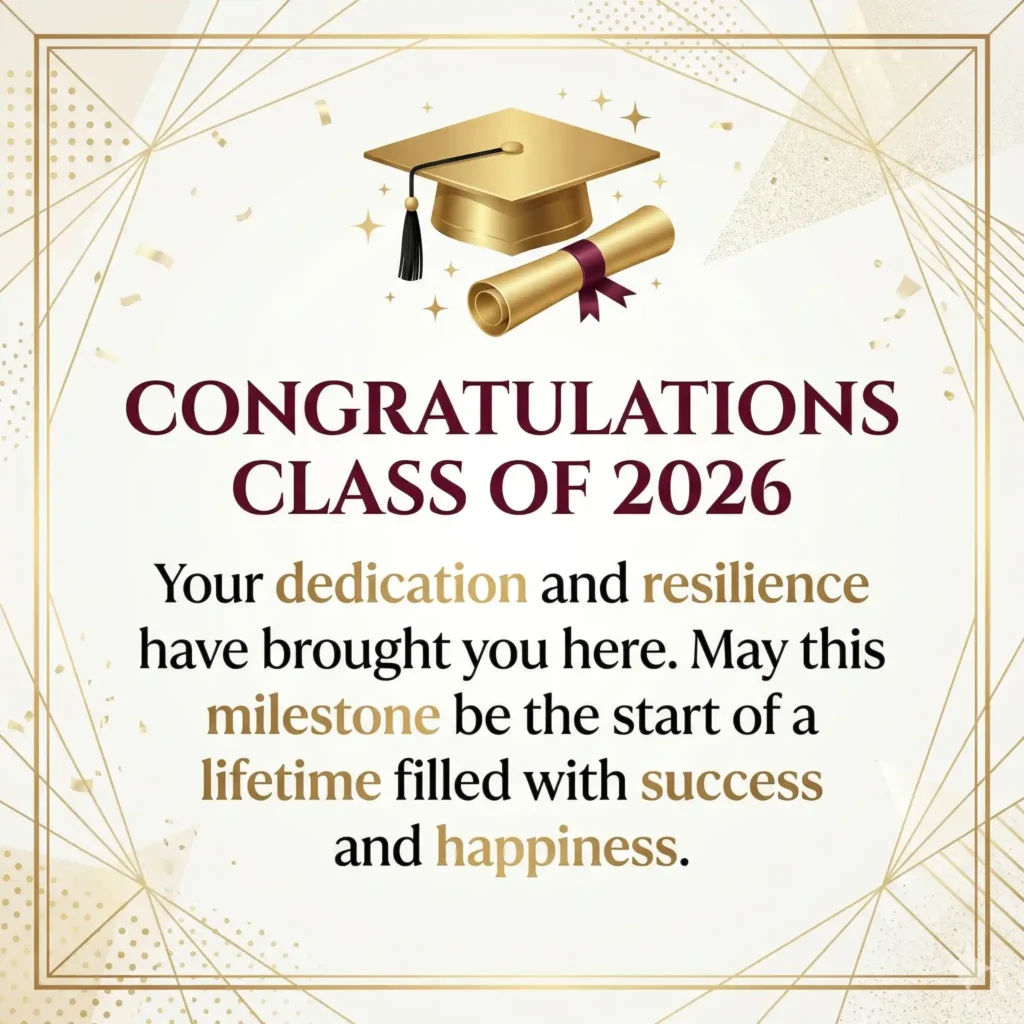 Graduation wish image with clean light background and heartfelt achievement message